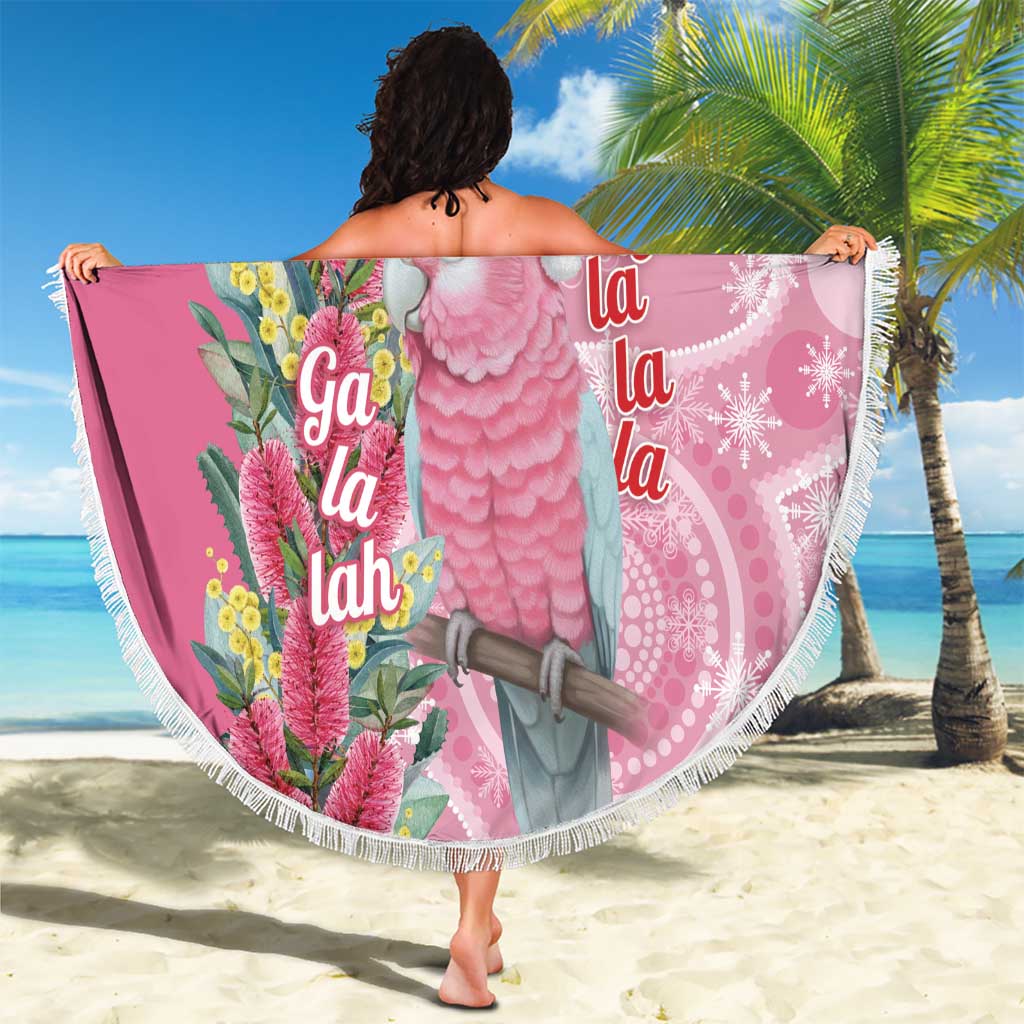 Australia Pink Galah Christmas Beach Blanket Falalalala Galalah Bottlebrush Aboriginal Art - Aussie Hoodie