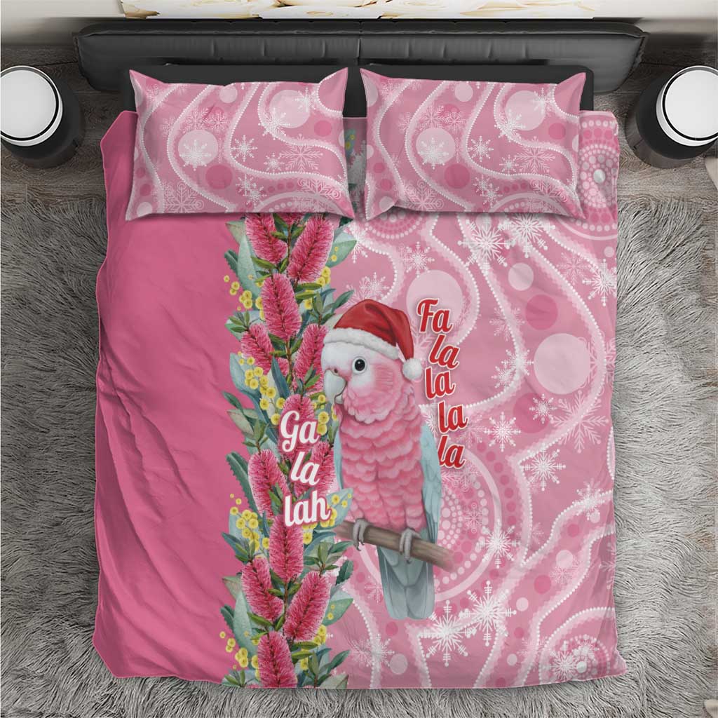 Australia Pink Galah Christmas Bedding Set Falalalala Galalah Bottlebrush Aboriginal Art - Aussie Hoodie