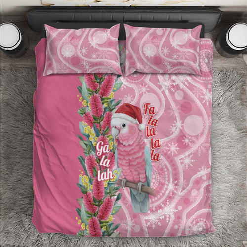 Australia Pink Galah Christmas Bedding Set Falalalala Galalah Bottlebrush Aboriginal Art - Aussie Hoodie
