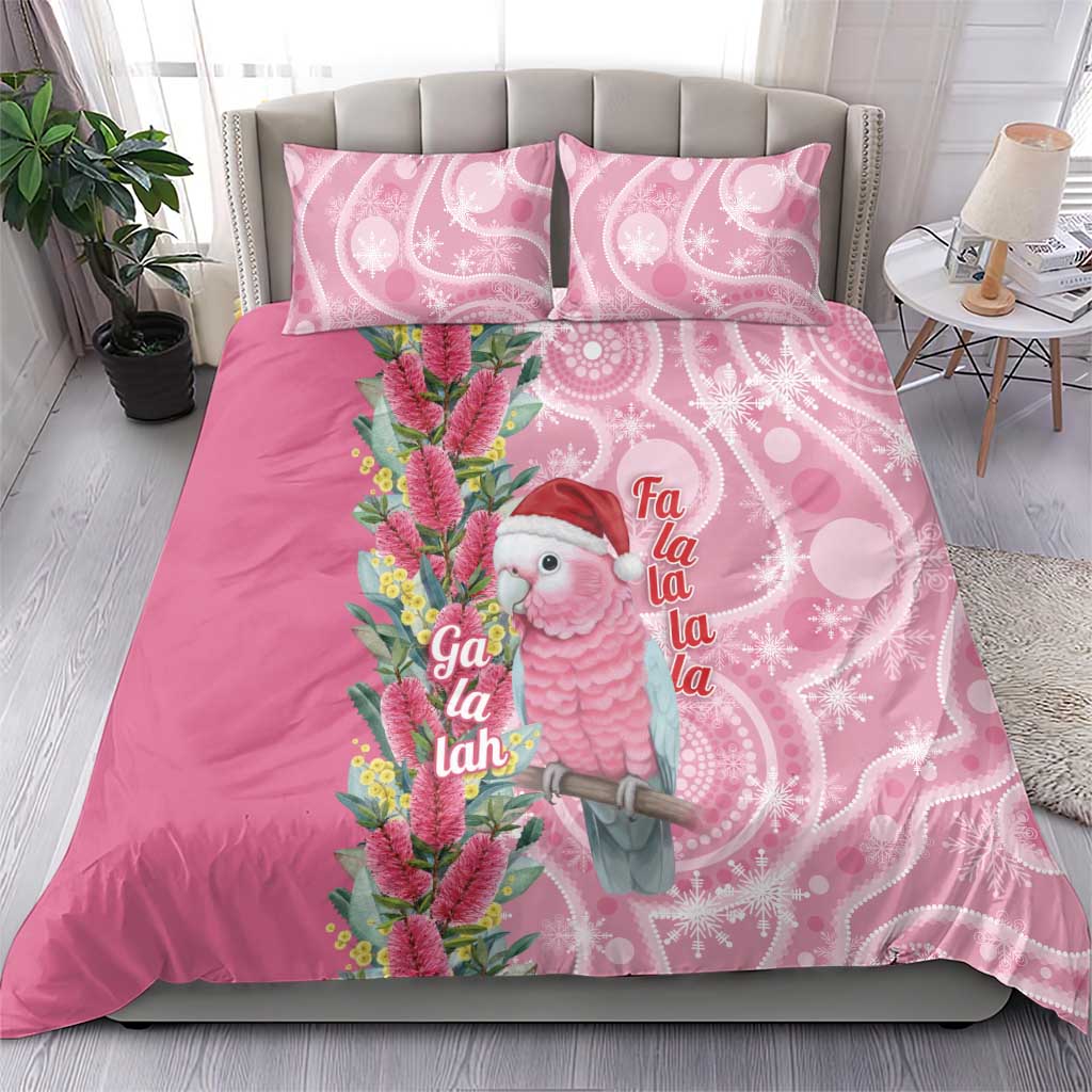 Australia Pink Galah Christmas Bedding Set Falalalala Galalah Bottlebrush Aboriginal Art - Aussie Hoodie