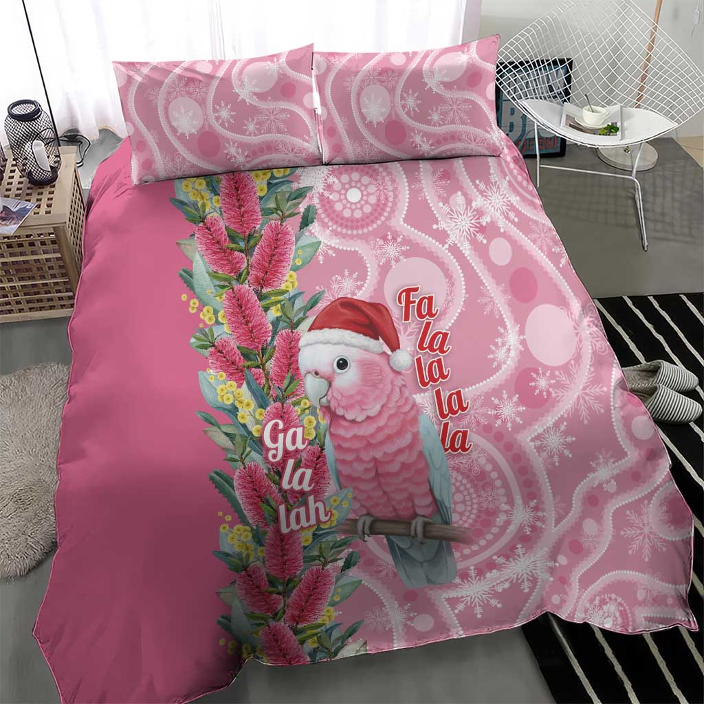 Australia Pink Galah Christmas Bedding Set Falalalala Galalah Bottlebrush Aboriginal Art - Aussie Hoodie