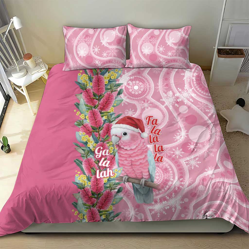Australia Pink Galah Christmas Bedding Set Falalalala Galalah Bottlebrush Aboriginal Art - Aussie Hoodie