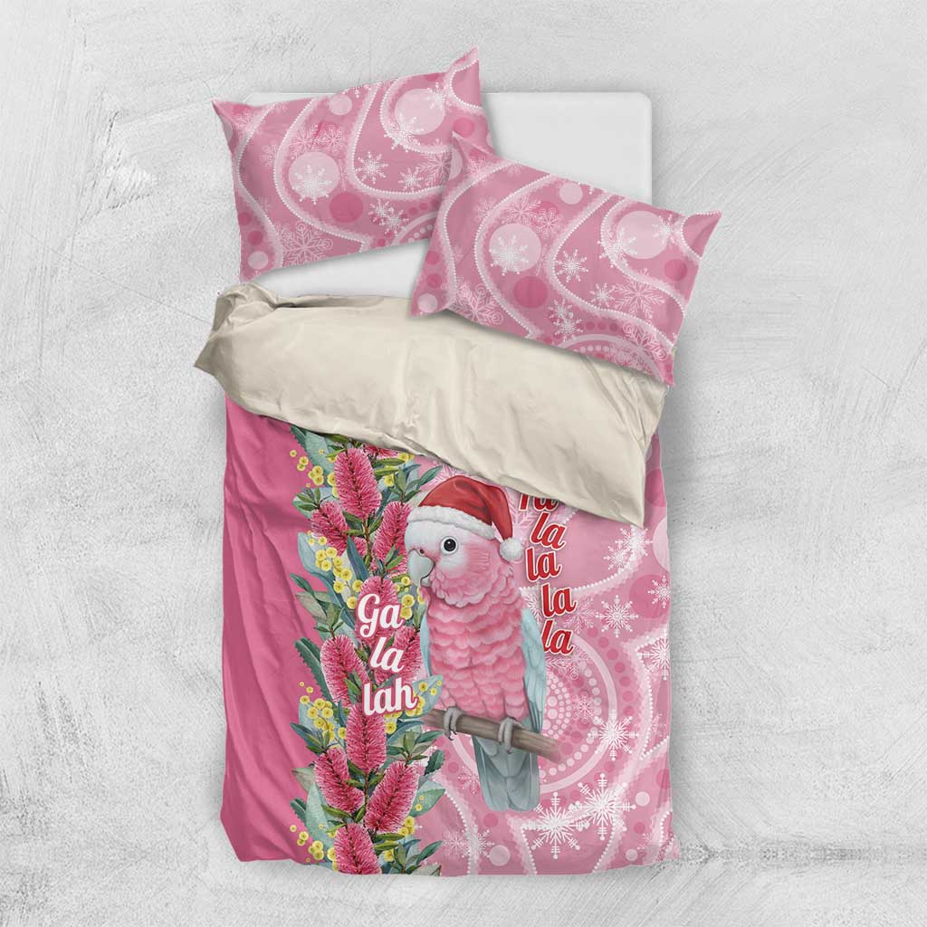 Australia Pink Galah Christmas Bedding Set Falalalala Galalah Bottlebrush Aboriginal Art - Aussie Hoodie