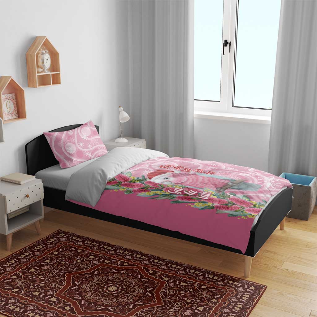 Australia Pink Galah Christmas Bedding Set Falalalala Galalah Bottlebrush Aboriginal Art - Aussie Hoodie