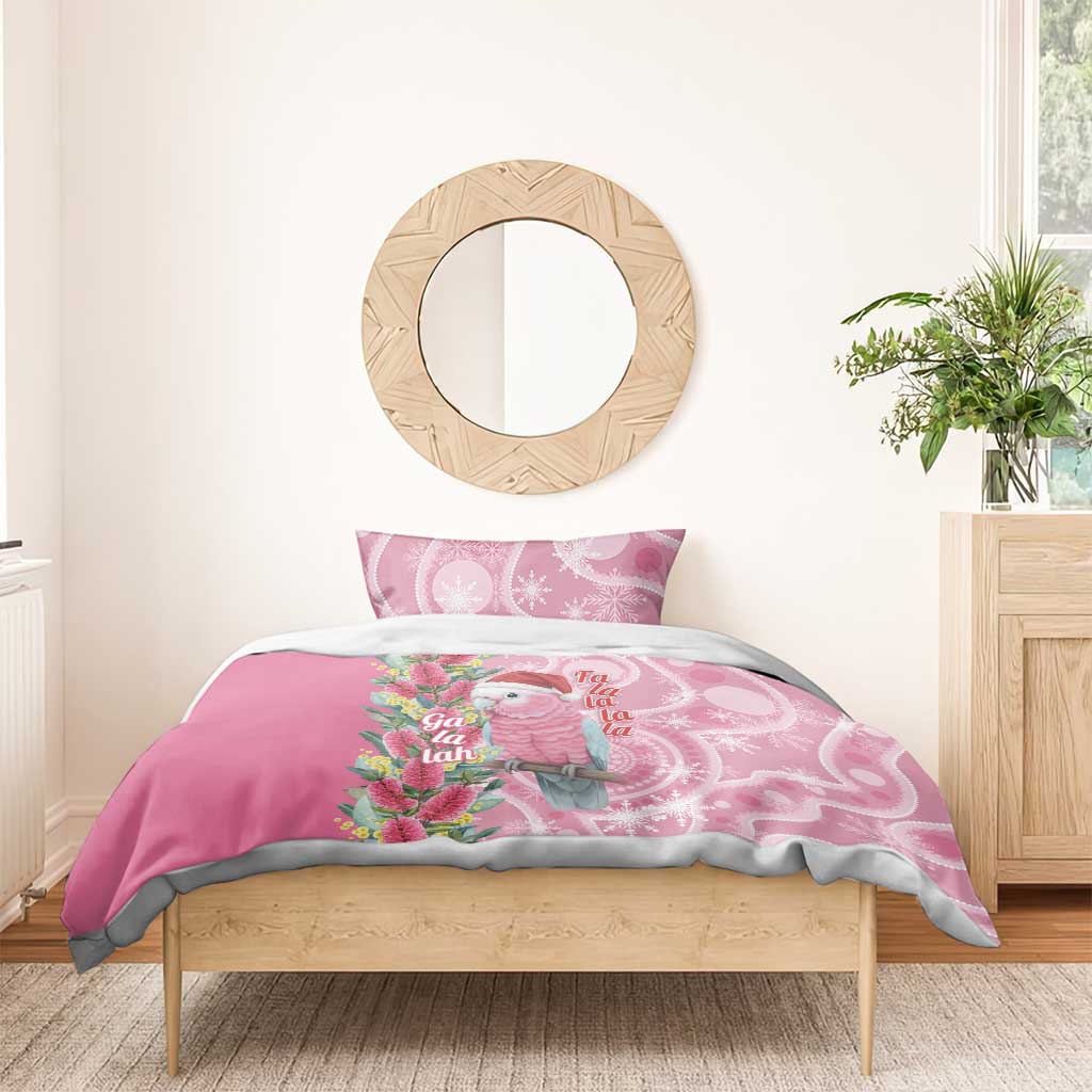 Australia Pink Galah Christmas Bedding Set Falalalala Galalah Bottlebrush Aboriginal Art - Aussie Hoodie
