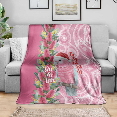 Australia Pink Galah Christmas Blanket Falalalala Galalah Bottlebrush Aboriginal Art - Aussie Hoodie