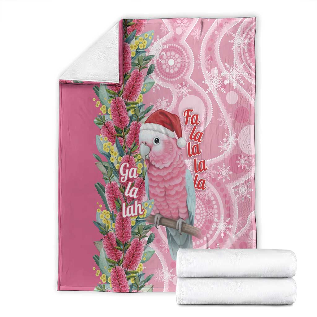 Australia Pink Galah Christmas Blanket Falalalala Galalah Bottlebrush Aboriginal Art - Aussie Hoodie