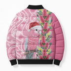 Australia Pink Galah Christmas Bomber Puffer Jacket Falalalala Galalah Bottlebrush Aboriginal Art - Aussie Hoodie