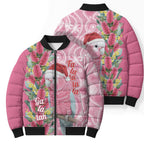 Australia Pink Galah Christmas Bomber Puffer Jacket Falalalala Galalah Bottlebrush Aboriginal Art - Aussie Hoodie
