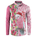 Australia Pink Galah Christmas Button Sweatshirt Falalalala Galalah Bottlebrush Aboriginal Art - Aussie Hoodie