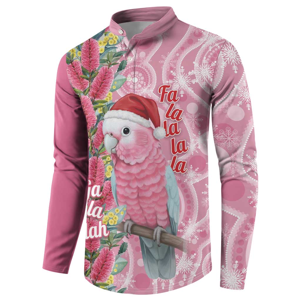 Australia Pink Galah Christmas Button Sweatshirt Falalalala Galalah Bottlebrush Aboriginal Art - Aussie Hoodie