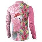 Australia Pink Galah Christmas Button Sweatshirt Falalalala Galalah Bottlebrush Aboriginal Art - Aussie Hoodie