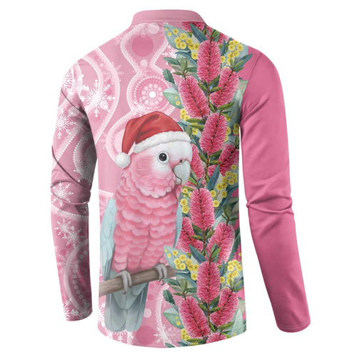 Australia Pink Galah Christmas Button Sweatshirt Falalalala Galalah Bottlebrush Aboriginal Art - Aussie Hoodie