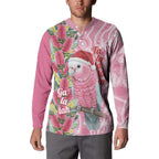 Australia Pink Galah Christmas Button Sweatshirt Falalalala Galalah Bottlebrush Aboriginal Art - Aussie Hoodie