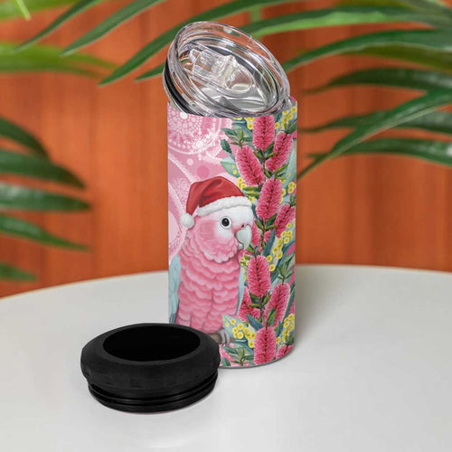 Australia Pink Galah Christmas 4 in 1 Can Cooler Tumbler Falalalala Galalah Bottlebrush Aboriginal Art - Aussie Hoodie