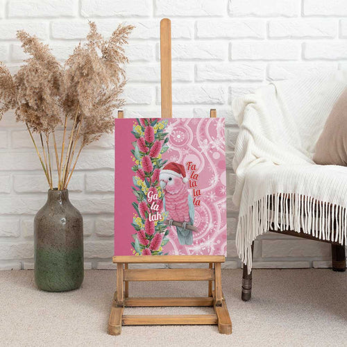 Australia Pink Galah Christmas Canvas Wall Art Falalalala Galalah Bottlebrush Aboriginal Art - Aussie Hoodie