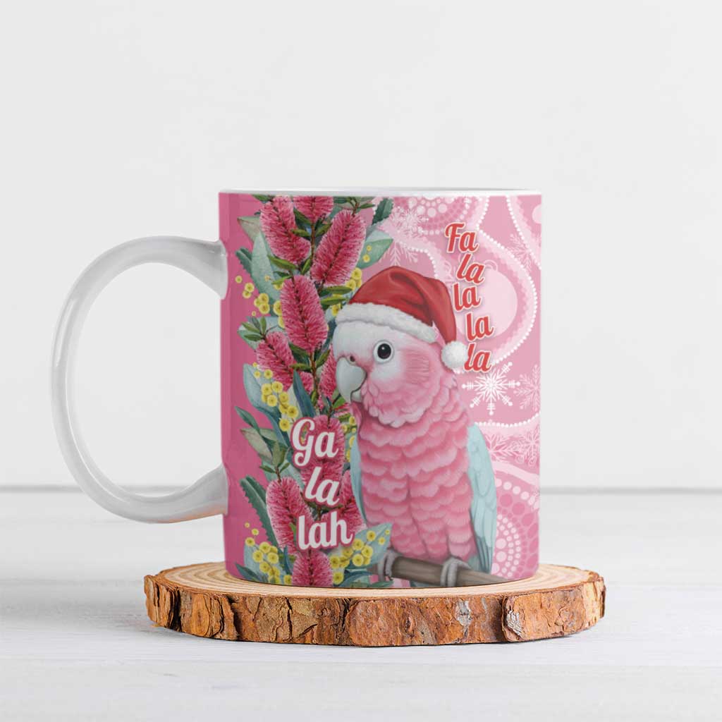 Australia Pink Galah Christmas Ceramic Mug Falalalala Galalah Bottlebrush Aboriginal Art - Aussie Hoodie