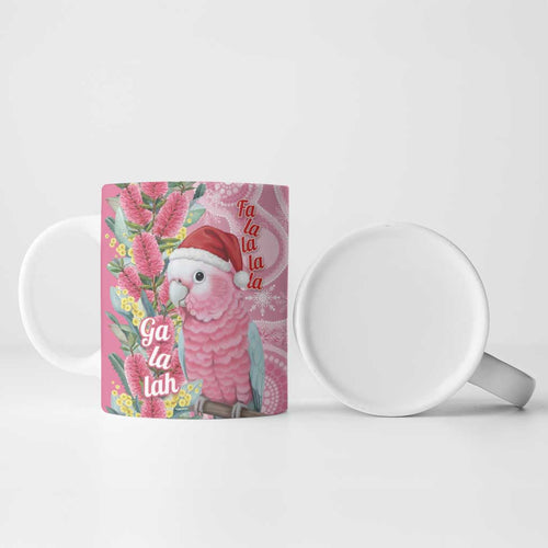Australia Pink Galah Christmas Ceramic Mug Falalalala Galalah Bottlebrush Aboriginal Art - Aussie Hoodie
