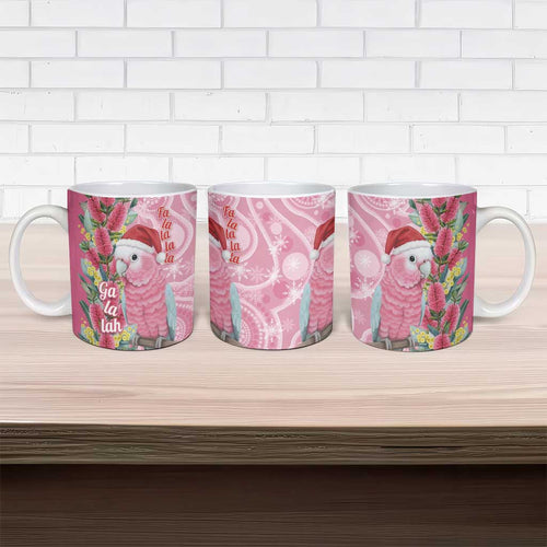 Australia Pink Galah Christmas Ceramic Mug Falalalala Galalah Bottlebrush Aboriginal Art - Aussie Hoodie