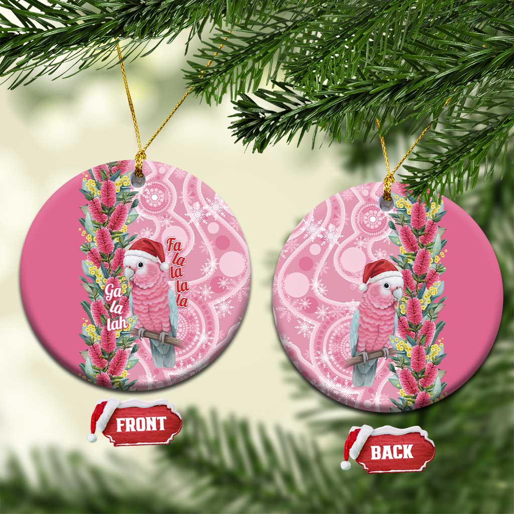 Australia Pink Galah Christmas Ceramic Ornament Falalalala Galalah Bottlebrush Aboriginal Art - Aussie Hoodie