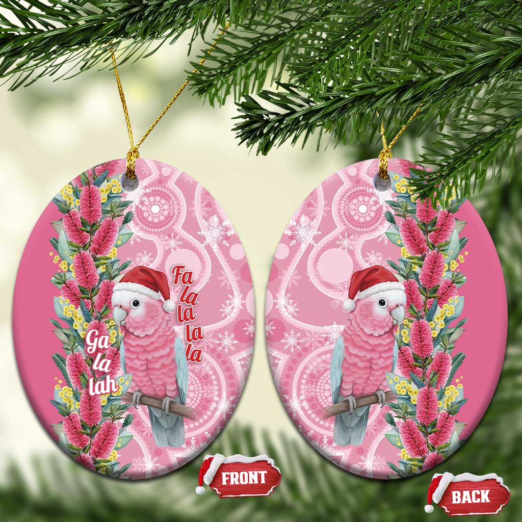 Australia Pink Galah Christmas Ceramic Ornament Falalalala Galalah Bottlebrush Aboriginal Art - Aussie Hoodie