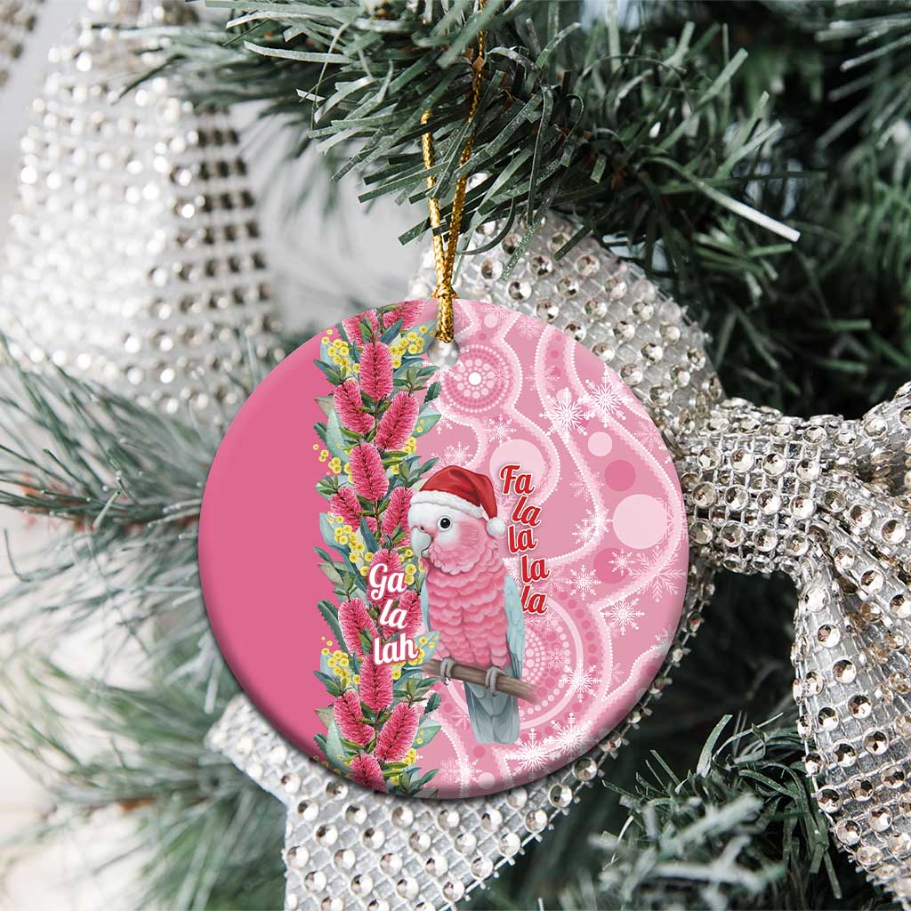 Australia Pink Galah Christmas Ceramic Ornament Falalalala Galalah Bottlebrush Aboriginal Art - Aussie Hoodie