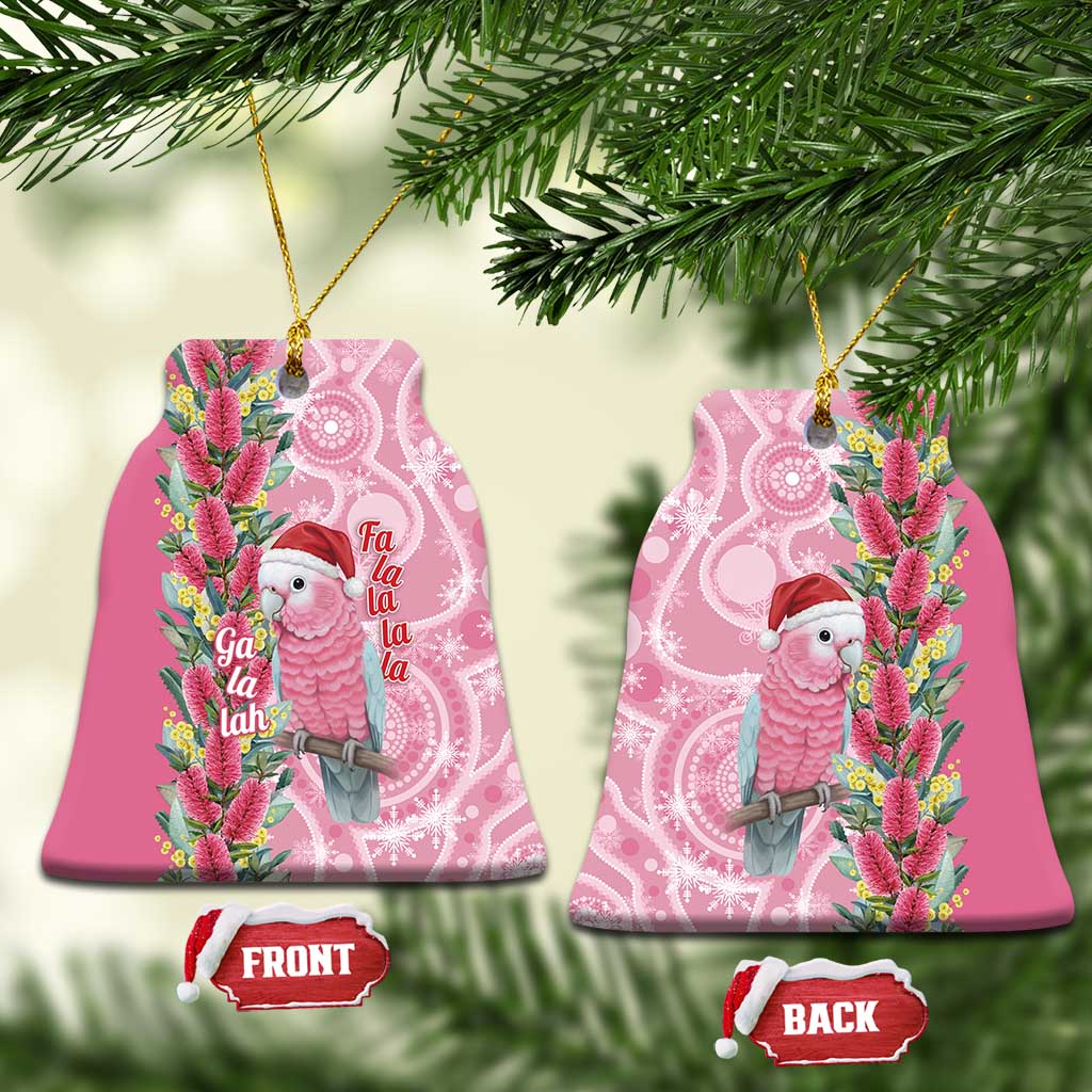 Australia Pink Galah Christmas Ceramic Ornament Falalalala Galalah Bottlebrush Aboriginal Art - Aussie Hoodie