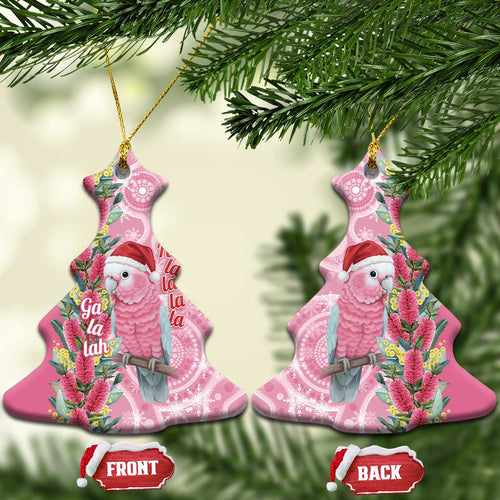 Australia Pink Galah Christmas Ceramic Ornament Falalalala Galalah Bottlebrush Aboriginal Art - Aussie Hoodie