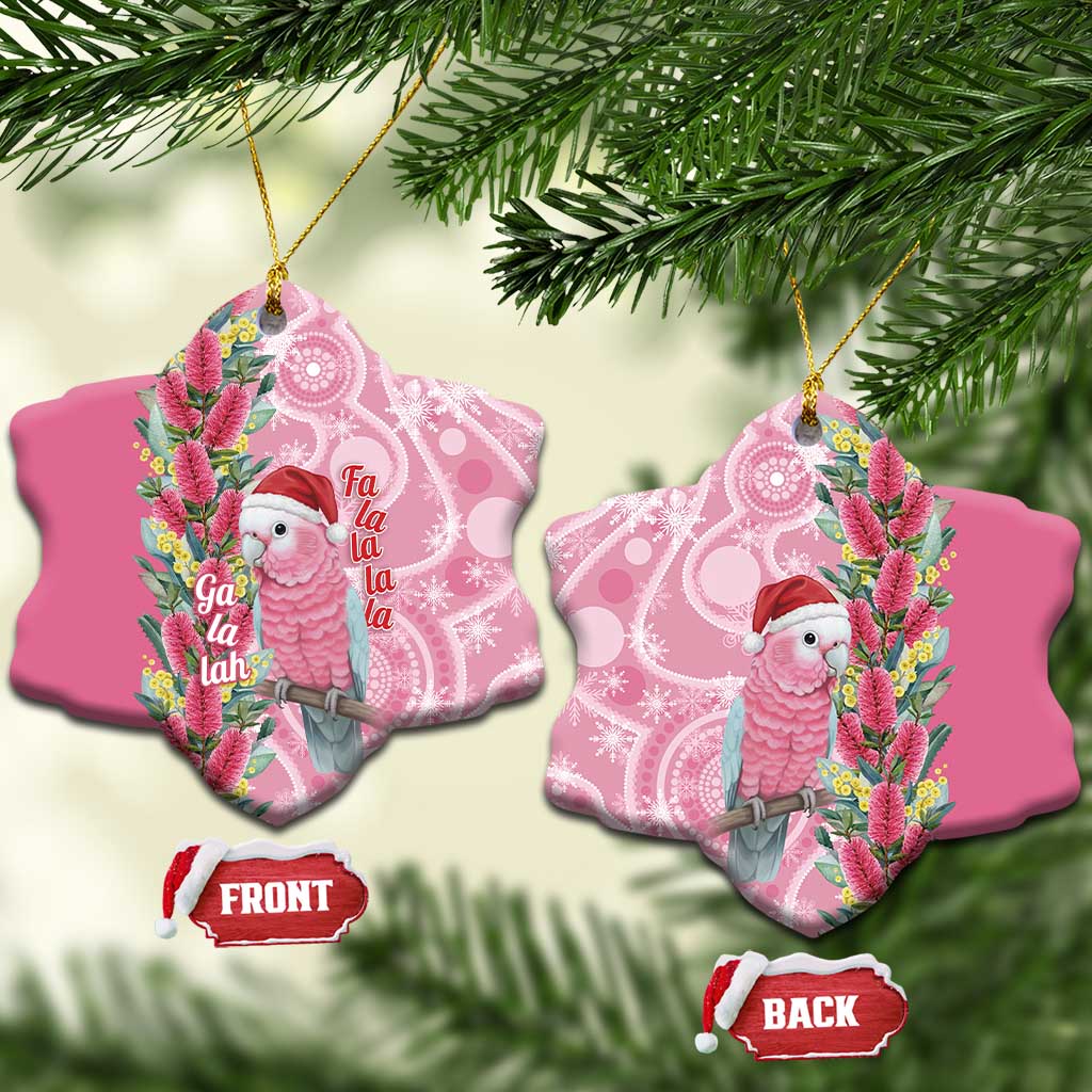 Australia Pink Galah Christmas Ceramic Ornament Falalalala Galalah Bottlebrush Aboriginal Art - Aussie Hoodie