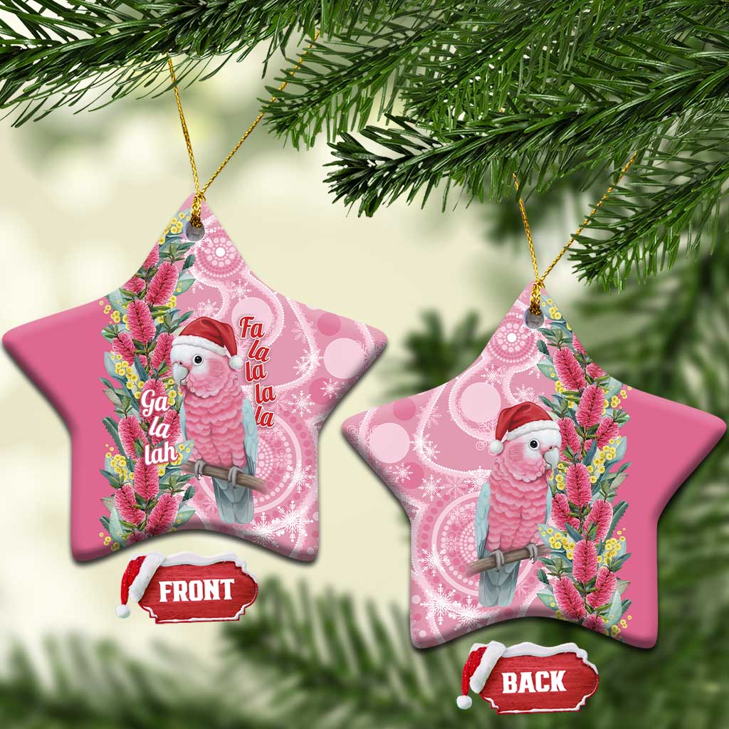 Australia Pink Galah Christmas Ceramic Ornament Falalalala Galalah Bottlebrush Aboriginal Art - Aussie Hoodie