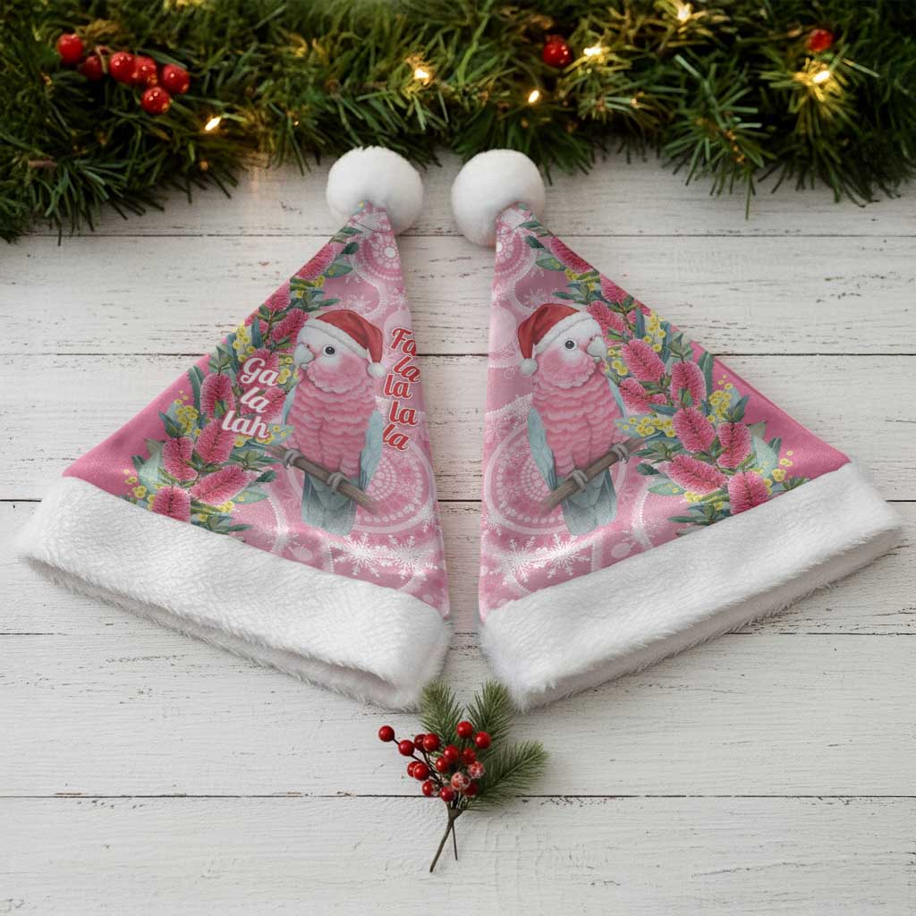 Australia Pink Galah Christmas Santa Hat Falalalala Galalah Bottlebrush Aboriginal Art - Aussie Hoodie