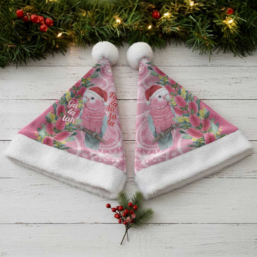 Australia Pink Galah Christmas Santa Hat Falalalala Galalah Bottlebrush Aboriginal Art - Aussie Hoodie