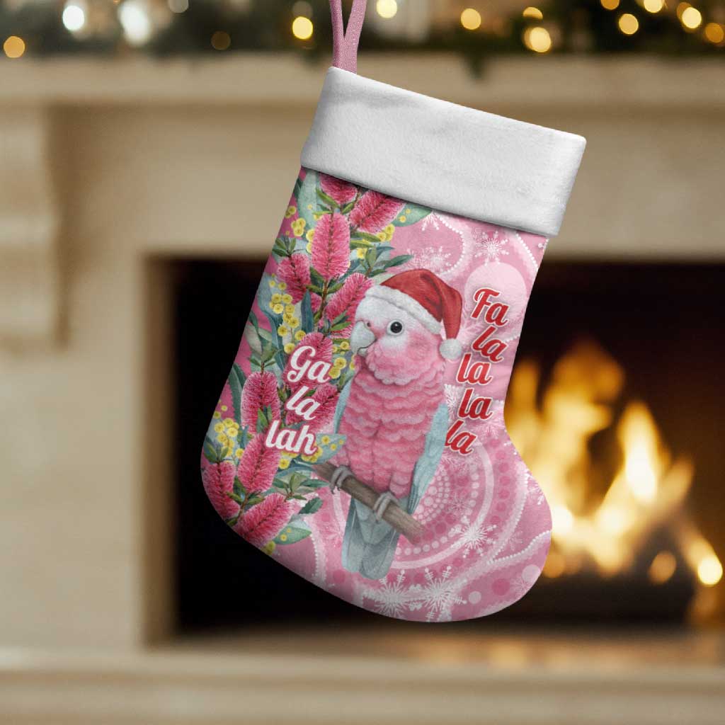Australia Pink Galah Christmas Stocking Falalalala Galalah Bottlebrush Aboriginal Art - Aussie Hoodie