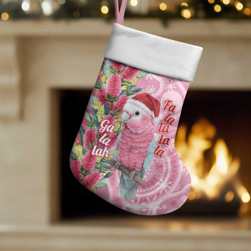 Australia Pink Galah Christmas Stocking Falalalala Galalah Bottlebrush Aboriginal Art - Aussie Hoodie