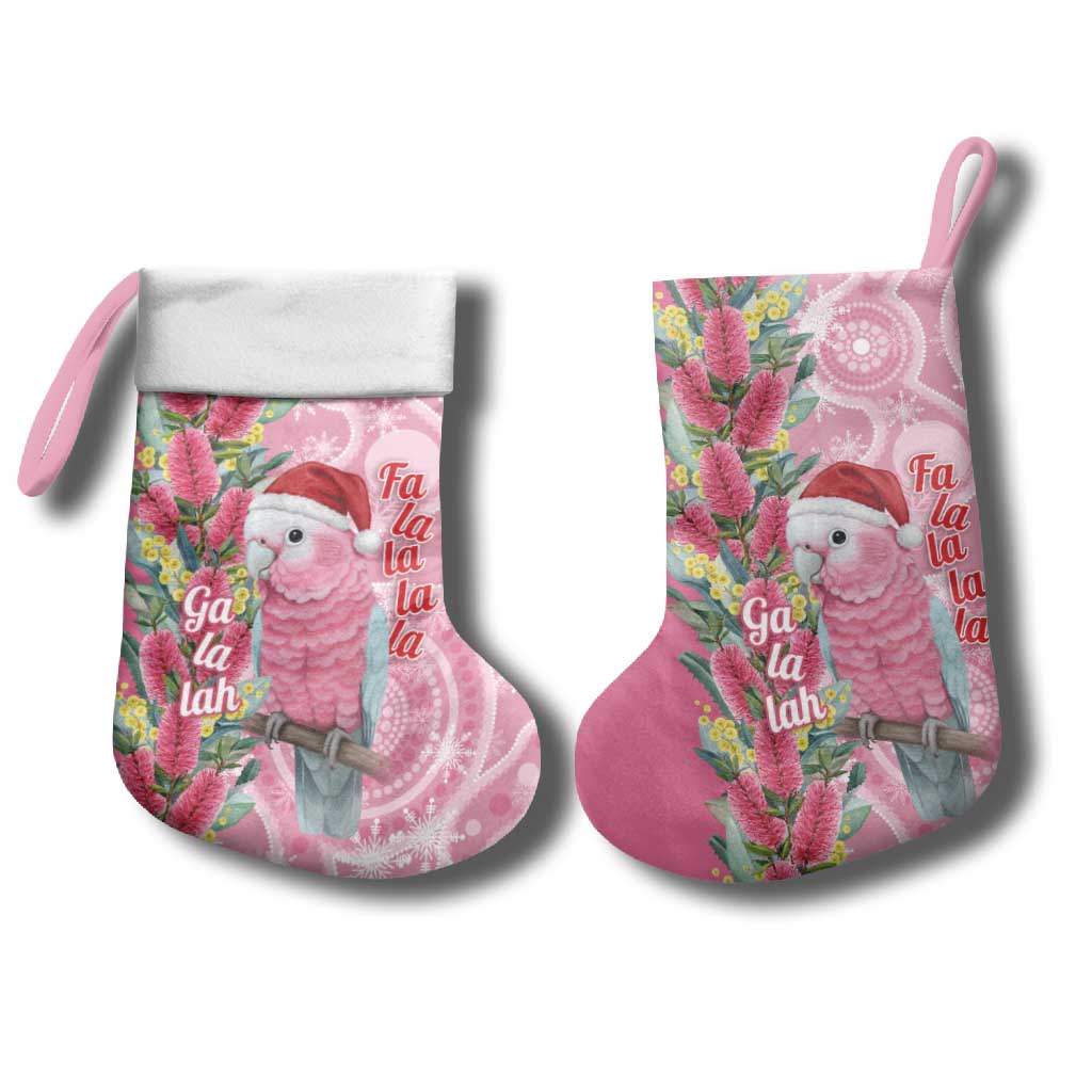 Australia Pink Galah Christmas Stocking Falalalala Galalah Bottlebrush Aboriginal Art - Aussie Hoodie