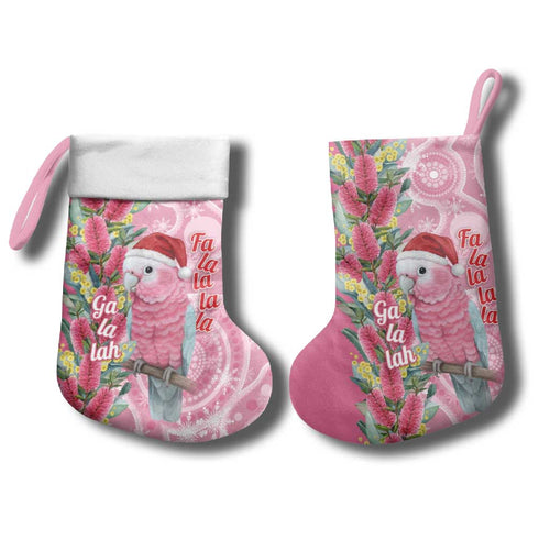 Australia Pink Galah Christmas Stocking Falalalala Galalah Bottlebrush Aboriginal Art - Aussie Hoodie