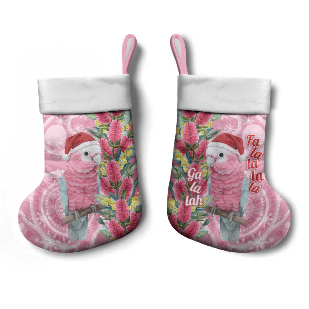 Australia Pink Galah Christmas Stocking Falalalala Galalah Bottlebrush Aboriginal Art - Aussie Hoodie