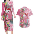 Australia Pink Galah Christmas Couples Matching Long Sleeve Bodycon Dress and Hawaiian Shirt Falalalala Galalah Bottlebrush Aboriginal Art - Aussie Hoodie