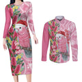 Australia Pink Galah Christmas Couples Matching Long Sleeve Bodycon Dress and Long Sleeve Button Shirt Falalalala Galalah Bottlebrush Aboriginal Art - Aussie Hoodie