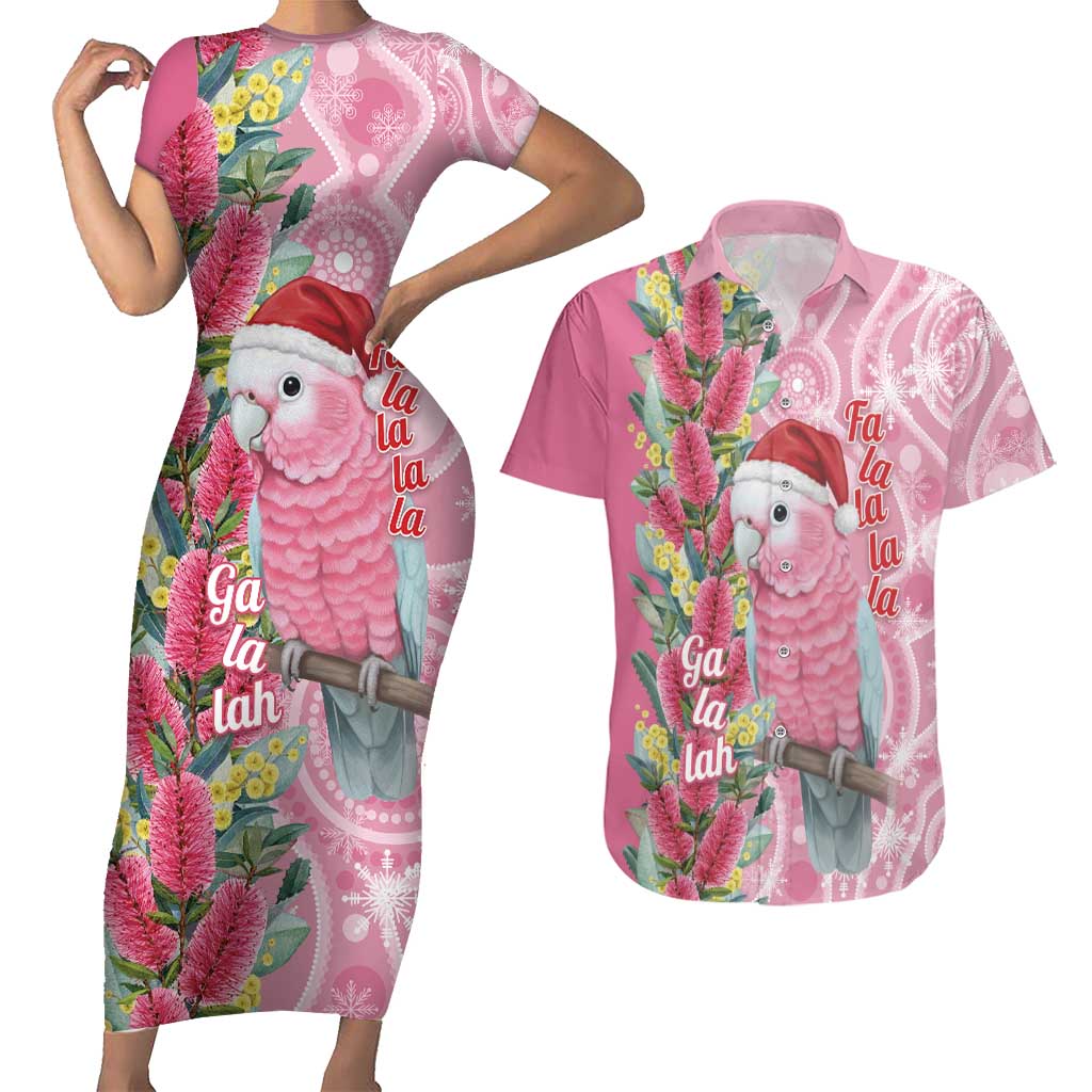 Australia Pink Galah Christmas Couples Matching Short Sleeve Bodycon Dress and Hawaiian Shirt Falalalala Galalah Bottlebrush Aboriginal Art - Aussie Hoodie
