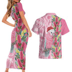 Australia Pink Galah Christmas Couples Matching Short Sleeve Bodycon Dress and Hawaiian Shirt Falalalala Galalah Bottlebrush Aboriginal Art - Aussie Hoodie