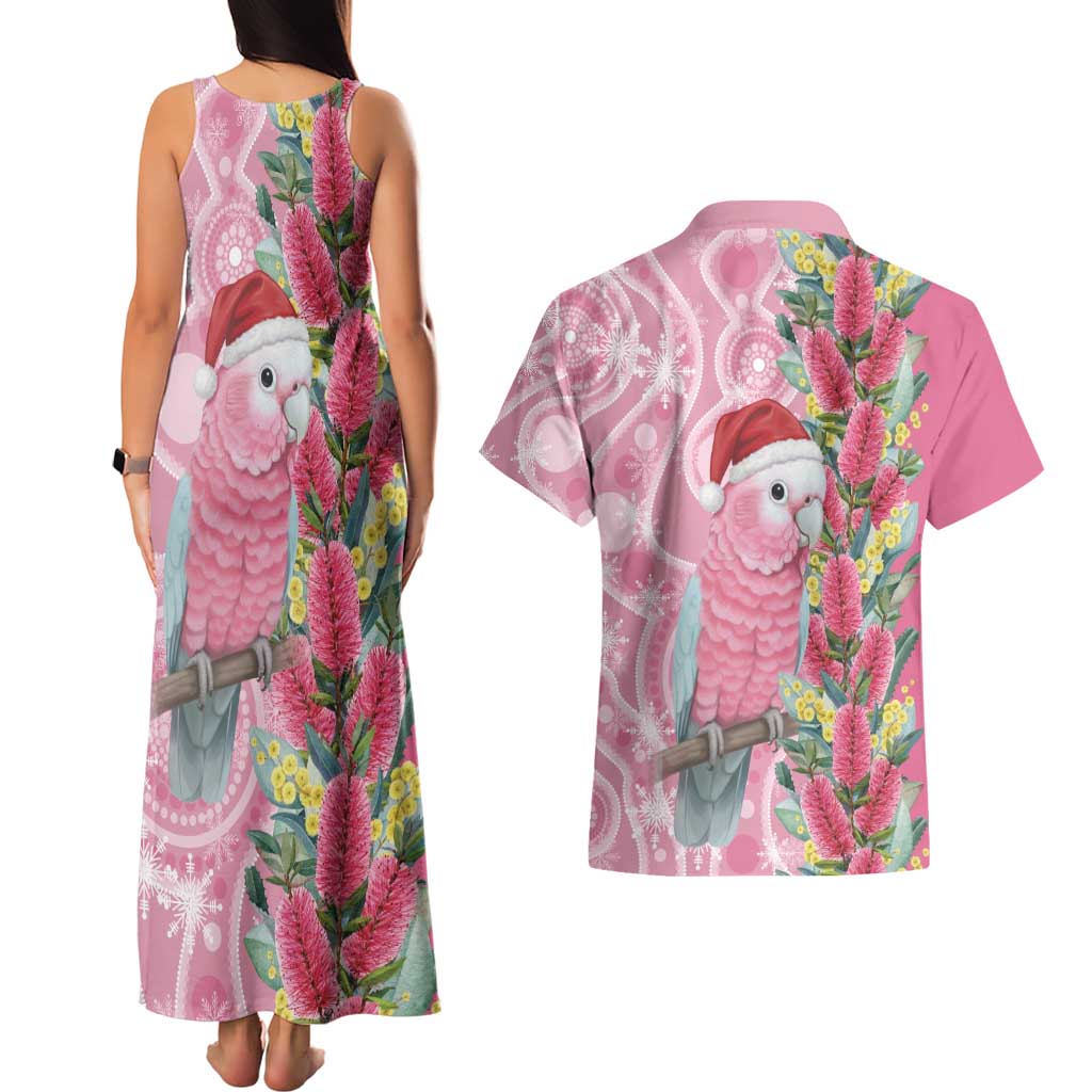 Australia Pink Galah Christmas Couples Matching Tank Maxi Dress and Hawaiian Shirt Falalalala Galalah Bottlebrush Aboriginal Art - Aussie Hoodie