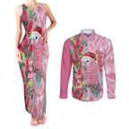 Australia Pink Galah Christmas Couples Matching Tank Maxi Dress and Long Sleeve Button Shirt Falalalala Galalah Bottlebrush Aboriginal Art - Aussie Hoodie