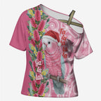 Australia Pink Galah Christmas Cross Shoulder Shirt Falalalala Galalah Bottlebrush Aboriginal Art - Aussie Hoodie