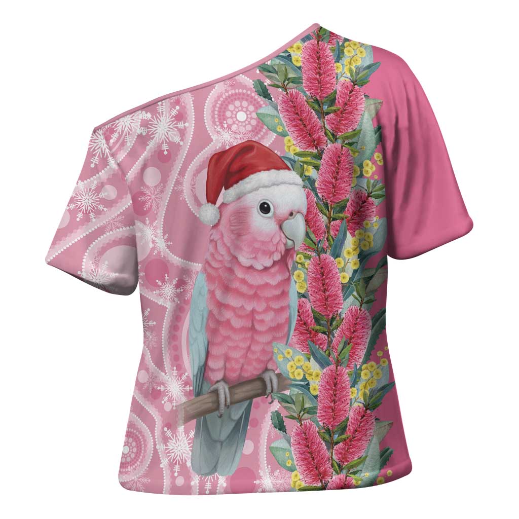 Australia Pink Galah Christmas Cross Shoulder Shirt Falalalala Galalah Bottlebrush Aboriginal Art - Aussie Hoodie