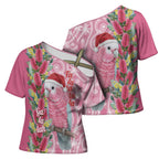 Australia Pink Galah Christmas Cross Shoulder Shirt Falalalala Galalah Bottlebrush Aboriginal Art - Aussie Hoodie