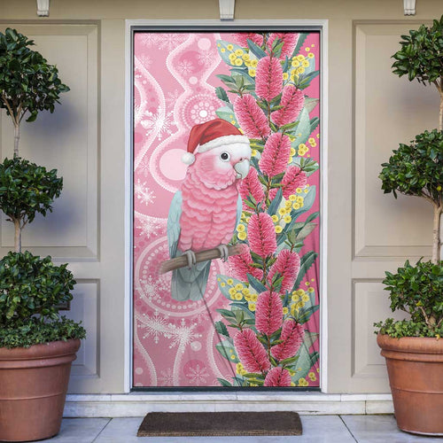 Australia Pink Galah Christmas Door Cover Falalalala Galalah Bottlebrush Aboriginal Art - Aussie Hoodie