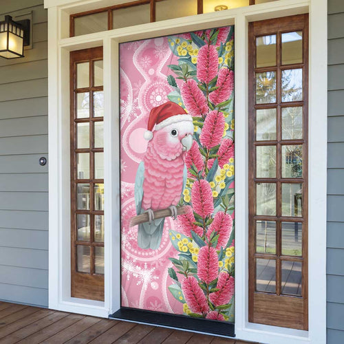Australia Pink Galah Christmas Door Cover Falalalala Galalah Bottlebrush Aboriginal Art - Aussie Hoodie