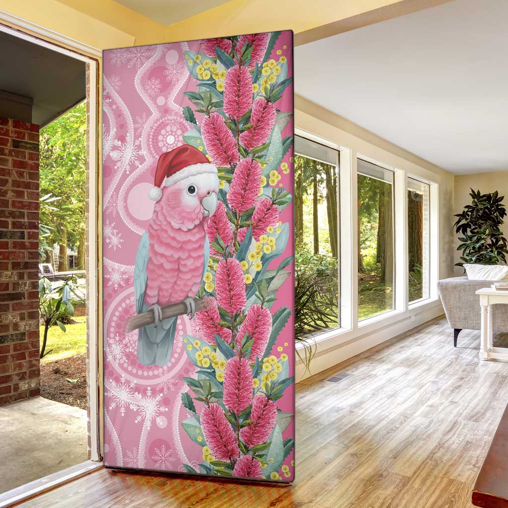 Australia Pink Galah Christmas Door Cover Falalalala Galalah Bottlebrush Aboriginal Art - Aussie Hoodie