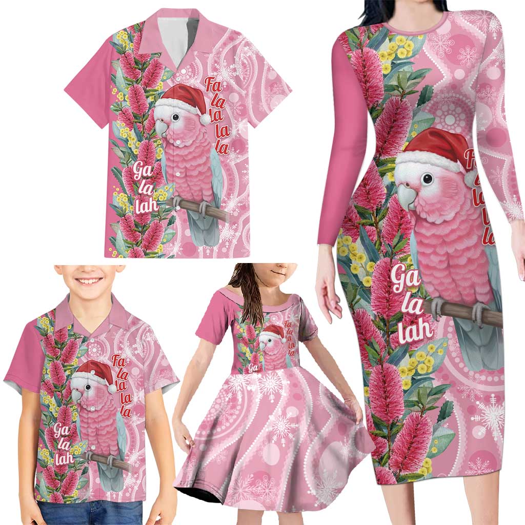 Australia Pink Galah Christmas Family Matching Long Sleeve Bodycon Dress and Hawaiian Shirt Falalalala Galalah Bottlebrush Aboriginal Art - Aussie Hoodie